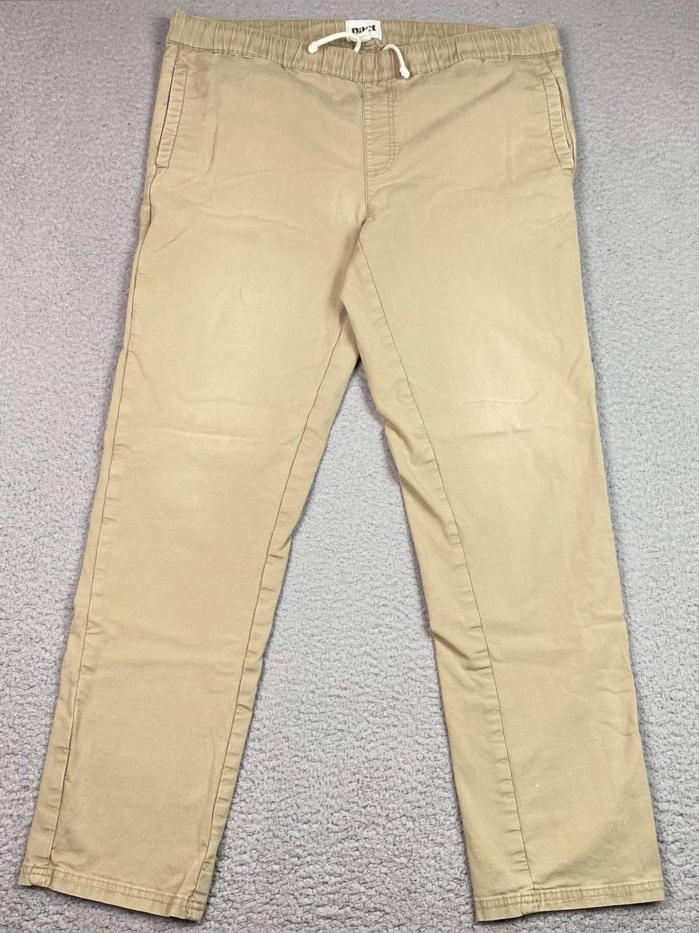 Pact Organic Pants Men's Size L Beige Elastic Waist Drawstring Cotton Chino *